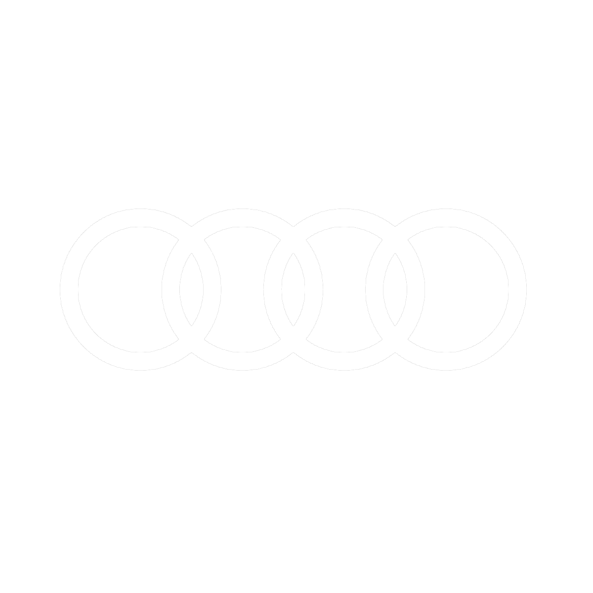 Ein weißer Umriss von vier ineinander greifenden Ringen, die in einer horizontalen Reihe angeordnet sind, dargestellt auf einem transparenten Hintergrund.