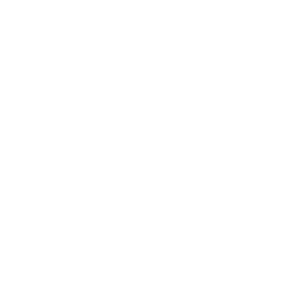 Ein einfaches, graues Volkswagen Logo mit den Buchstaben V und W, die in einem Kreis verschlungen sind, zentriert auf einem schlichten weißen Hintergrund.